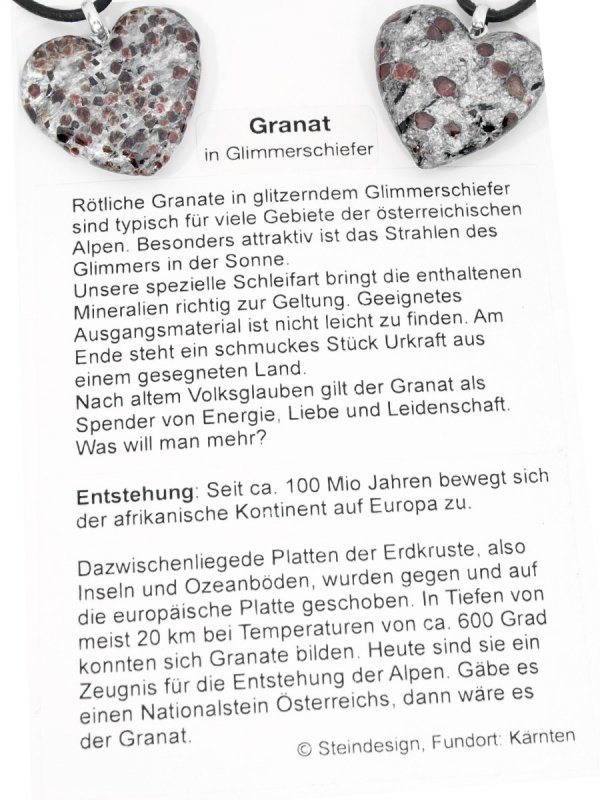 Herz Granat in Glimmerschiefer - I am from Austria, Anhänger mit Silberöse