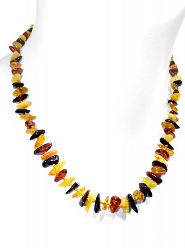 Amber from Lithuania, unrolled chips necklace, multi-colored, L 45 cm