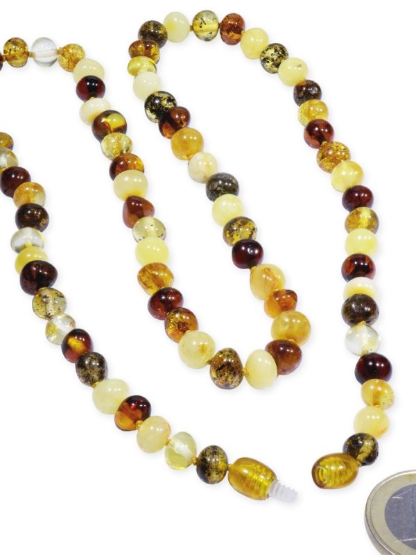 Amber from Lithuania, multi-colored baroque necklace, L 60 cm