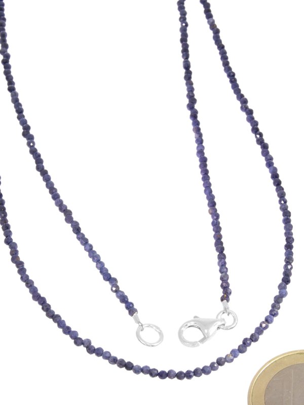 Sapphire necklace round bead faceted ø 2 mm