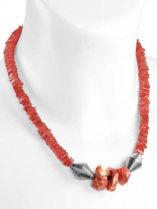 Carnelian with 3 Fire Opals, necklace with lobster clasp, unique