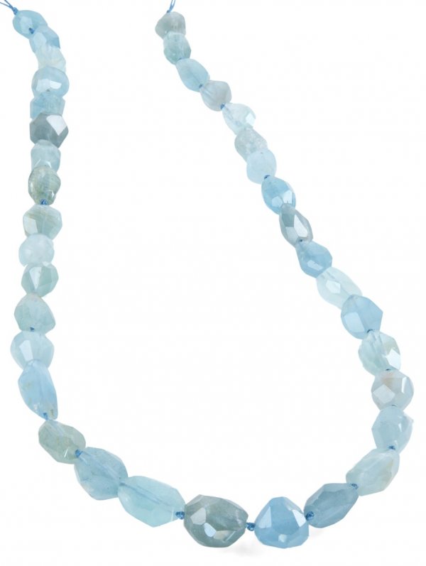 Aquamarine from Brazil, faceted nugget string