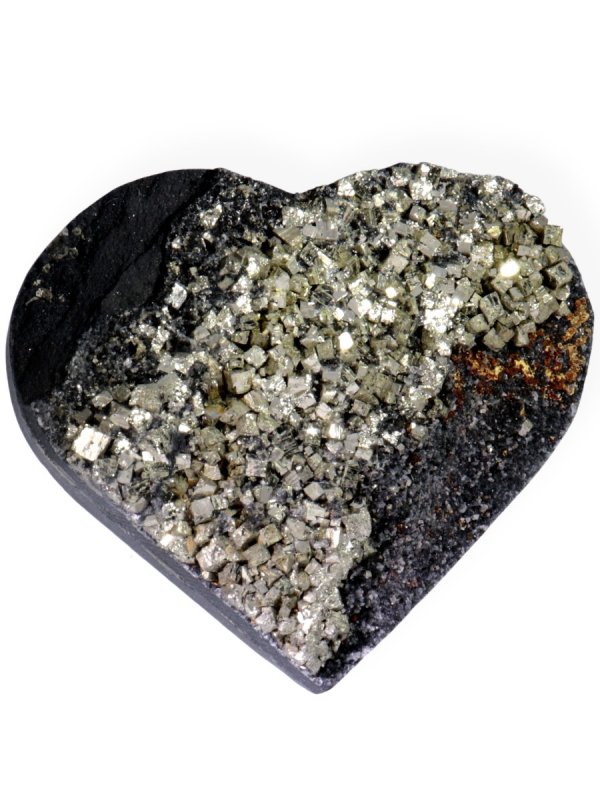 Pyrite on Schist, deco heart from Peru, unique