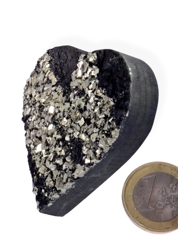 Pyrite on Schist, deco heart from Peru, unique
