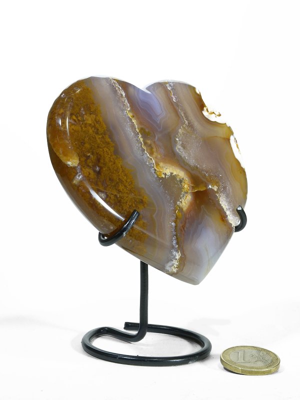 Heart-shaped Agate slice from Brazil with metal stand, unique