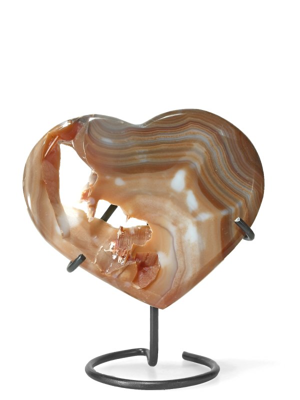 Heart-shaped Agate slice from Brazil with metal stand, unique