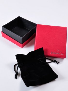 Geschenkbox rot, mit Samtbeutel und Steindesign Logo