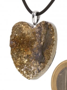 Souvenir aus Frankreich - Pyrit Anhänger in Herzform, mit Öse in 925 Silber rhod. (Unikat)