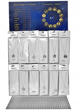 Set Sternzeichen an Silberkette 38+5 cm, 72 St. (6 je Sternzeichen) mit Verkaufsständer und Display