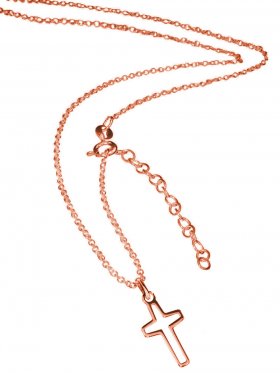 Kreuz (small ø 15 mm) -  Ankerkette mit Verlängerungskette, Länge 38+5 cm, 925 rosévergoldet