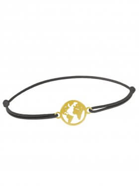 Symbolarmband Weltkugel mini an Elastikband, dunkelgrau, Silber vergoldet