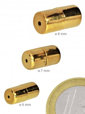 Magnetverschluss Zylinder, ø 8, L 14 mm, 925 Silber vergoldet - VE 1 St.