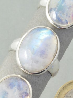 Regenbogen Mondstein, Ring, verstellbar, 925 Silber, Größe 53-55