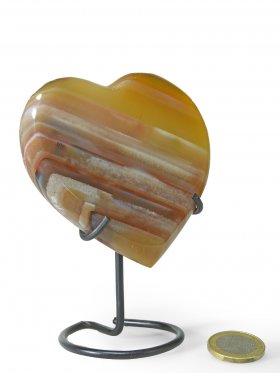 Achatscheibe aus Brasilien in Herzform mit Metallständer, Unikat