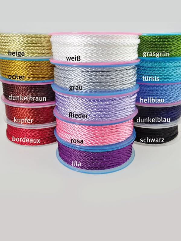 Textilband "Milan" gekordelt, glänzend, ø 3 mm, Spule 5 m