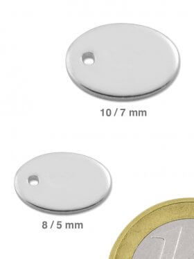 Stempelplättchen oval mit 1 Loch ohne 925 Stempel, verschiedene Größen, 925 Silber