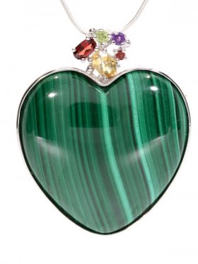 Malachit Herz, Anhänger mit Edelsteinen, Flora Collection