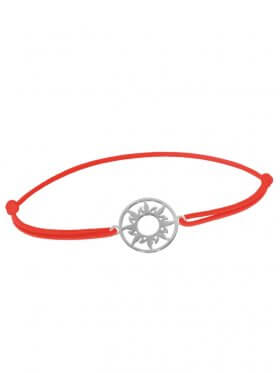 Symbolarmband Sonne mini an Elastikband, rot, Silber rhodiniert