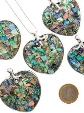 Abalone (Perlmutt) Mosaik, Anhänger, Herzform, in Silber gefasst, 925 Silber, 1 Stück