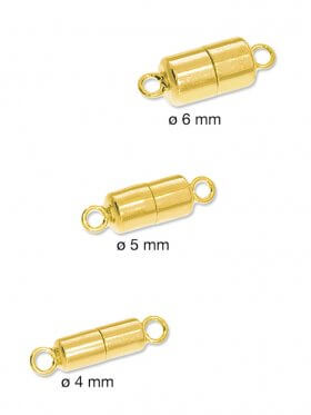 Magnetverschluss Zylinder ø 4 mm mit großer Öse, 925 vergoldet 