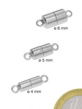 Magnetverschluss Zylinder ø 4 mm mit großer Öse, 925 rhodiniert 