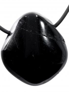 Turmalin schwarz aus Brasilien, Trommelstein Anhänger gebohrt, Typ XL