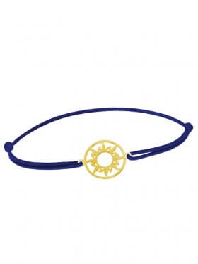 Symbolarmband Sonne mini an Elastikband, dunkelblau, Silber vergoldet