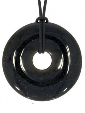 Onyx (Achat schwarz) Donut ø 45 mm mit schwarzem Lederband