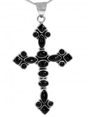 Onyx Anhänger Kreuz, Cabochon, 925 Silber