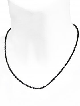 Spinell schwarz Halskette, Kugel fac. 2-3 mm, L 45 cm mit Verlängerungskettchen