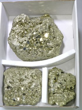 Pyrit, Deko-Box mit 3 Rohstein Kristalle, Unikat