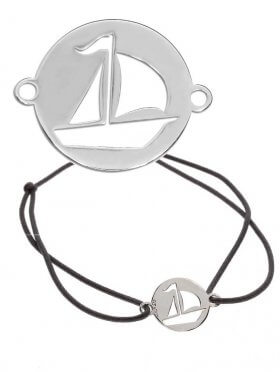Symbolarmband Segelboot mini an Elastikband in verschiedenen Farben, 925 Silber rhodiniert