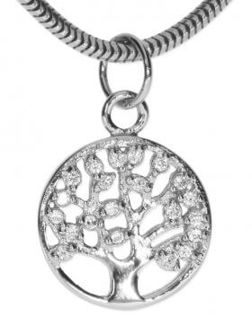Baum des Lebens mit Zirkonia Steinchen, Anhänger small (10 mm) mit Öse, 925 Silber, 1 St.