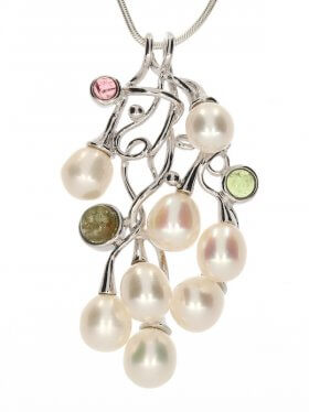 Perlen Anhänger mit Turmalinen, Flora Collection