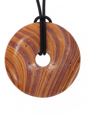 Sandstein Donut ø 40 mm mit schwarzem Lederband