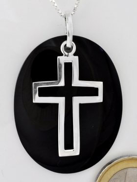  Symbol Kreuz, 925 Silber, auf Perlmutt schwarz