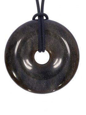 Goldobsidian Donut ø 40 mm mit schwarzem Lederband