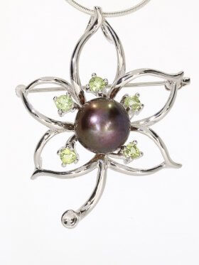 Perle Anhänger/Brosche mit Edelsteinen, Flora Collection