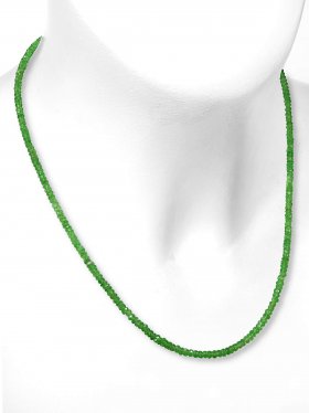 Tsavorit Halskette, facettierte Linsen 34 ct. ø 2,6 mm, Karabinerverschluss aus 925 Silber, Länge 42 cm, Unikat