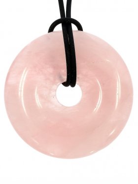 Rosenquarz Donut ø 40 mm mit schwarzem Lederband