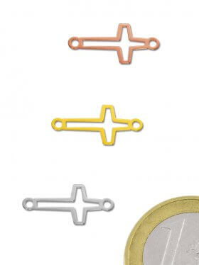 Kreuz mini (10 mm) mit 2 Ösen zwei Ösen, 925 Silber (rhodiniert, vergoldet, rosévergoldet), 3 St.