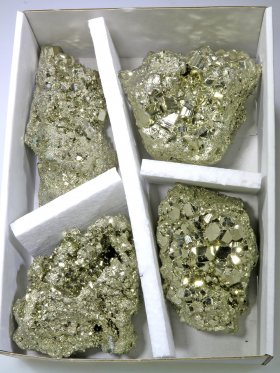 Pyrit, Deko-Box mit 4 Rohstein Kristalle, Unikat