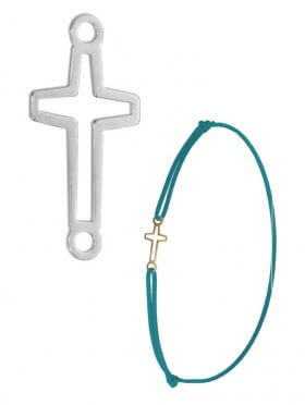 Symbolarmband Kreuz mini an Elastikband in verschiedenen Farben, verschiedene Oberflächen