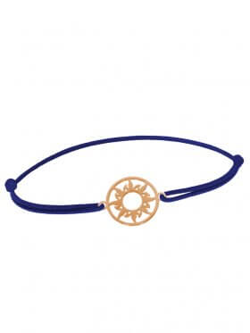 Symbolarmband Sonne mini an Elastikband, dunkelblau, Silber rosévergoldet