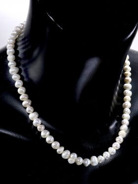 Perle barock, Kette mit 925 Silber Karabinerverschluß, Länge 43 cm, ø 7 - 8 mm