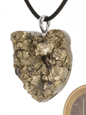Souvenir aus Frankreich - Pyrit Anhänger in Herzform, mit Öse in 925 Silber rhod. (Unikat)