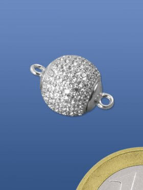 Magnet - Steckverschluss mit Zirkonia 12 mm, 925 Silber