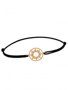 Symbolarmband Sonne mini an Elastikband, schwarz, Silber rosévergoldet