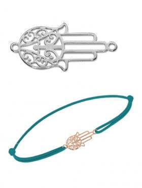 Symbolarmband Fatimas Hand mini an Elastikband in verschiedenen Farben, verschiedene Oberflächen