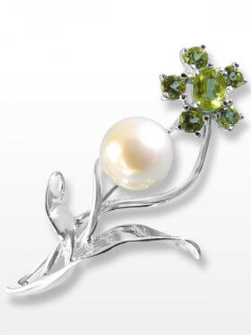 Perle und Peridot Anhänger/Brosche, Flora Collection